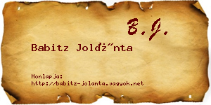 Babitz Jolánta névjegykártya